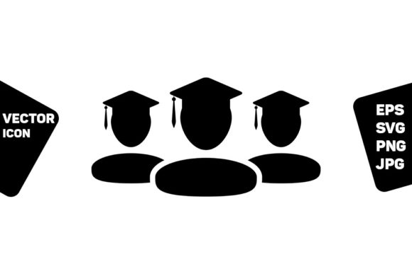 Diploma Icon Vector Male Group Students: Design Review for Real Embroidery Use